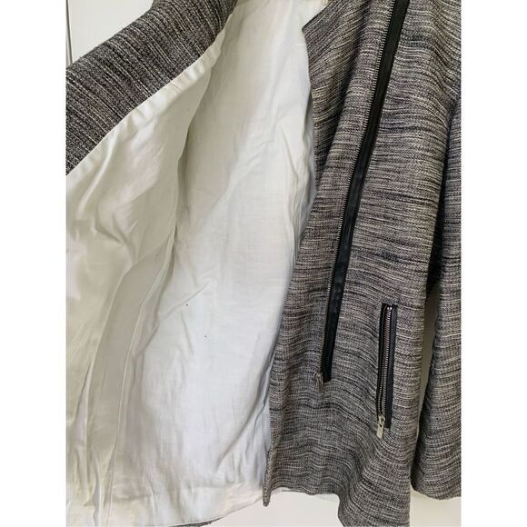 Maje Long Gray Cotton Linen Stretch Asymmetric Zip Coat women’s size 36 Small - Picture 6 of 11